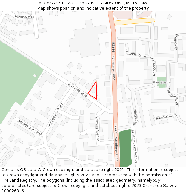 6, OAKAPPLE LANE, BARMING, MAIDSTONE, ME16 9NW: Location map and indicative extent of plot