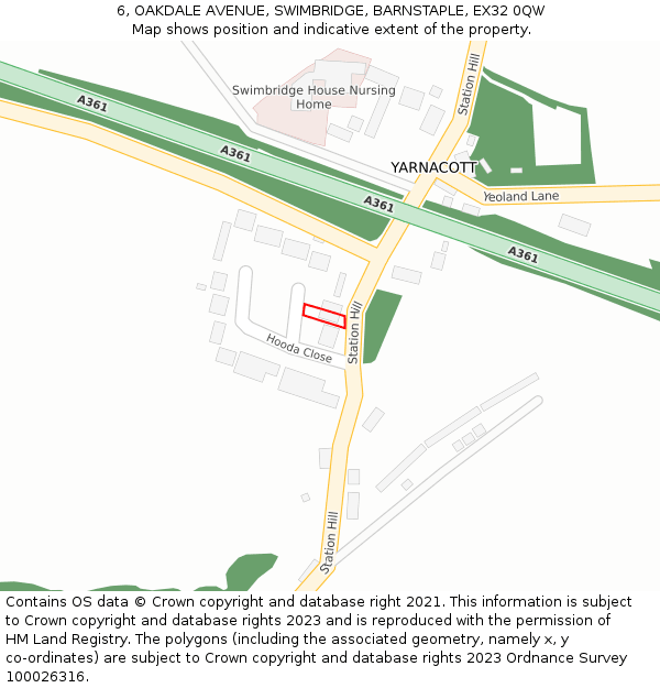 6, OAKDALE AVENUE, SWIMBRIDGE, BARNSTAPLE, EX32 0QW: Location map and indicative extent of plot