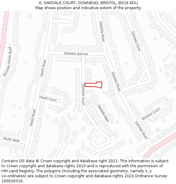 6, OAKDALE COURT, DOWNEND, BRISTOL, BS16 6DU: Location map and indicative extent of plot