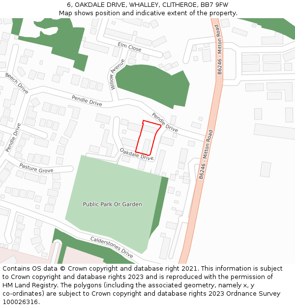 6, OAKDALE DRIVE, WHALLEY, CLITHEROE, BB7 9FW: Location map and indicative extent of plot