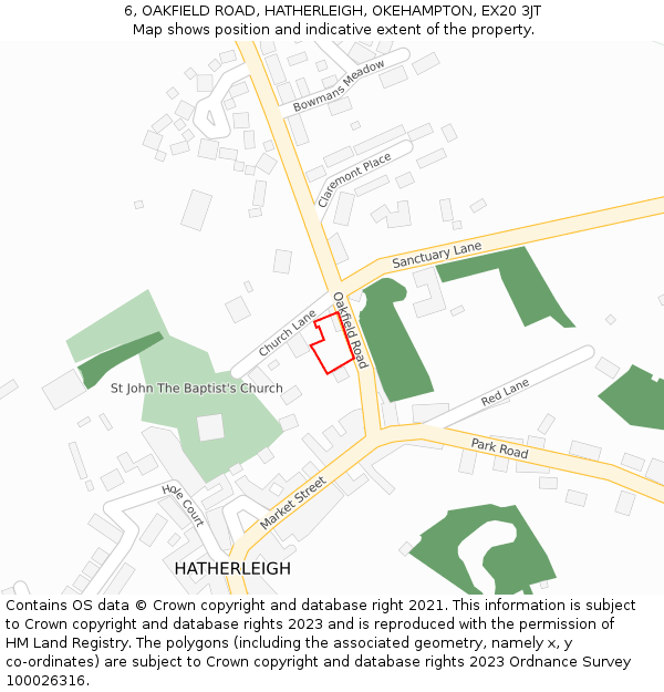 6, OAKFIELD ROAD, HATHERLEIGH, OKEHAMPTON, EX20 3JT: Location map and indicative extent of plot