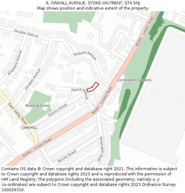 6, OAKHILL AVENUE, STOKE-ON-TRENT, ST4 5NJ: Location map and indicative extent of plot