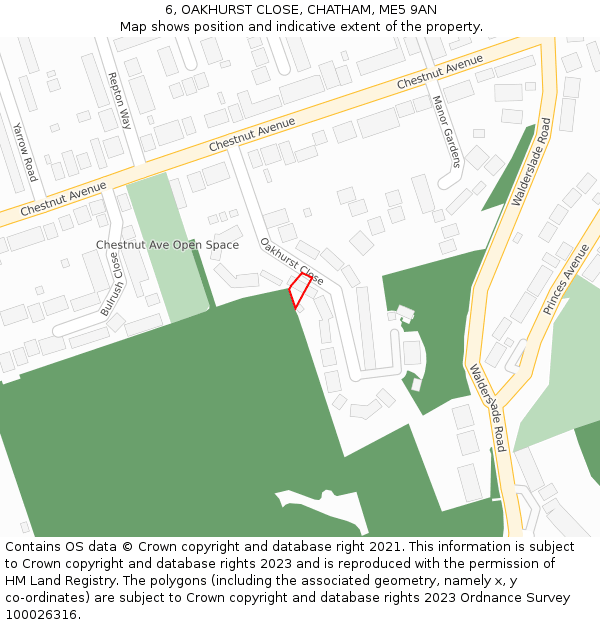 6, OAKHURST CLOSE, CHATHAM, ME5 9AN: Location map and indicative extent of plot