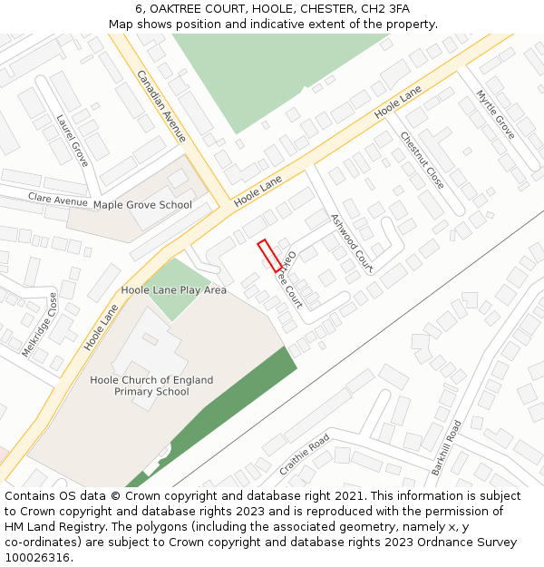 6, OAKTREE COURT, HOOLE, CHESTER, CH2 3FA: Location map and indicative extent of plot