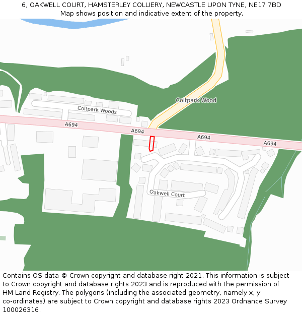 6, OAKWELL COURT, HAMSTERLEY COLLIERY, NEWCASTLE UPON TYNE, NE17 7BD: Location map and indicative extent of plot