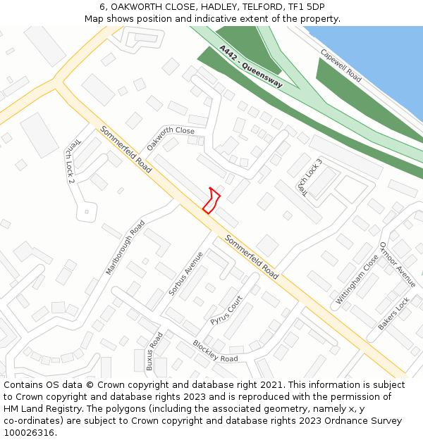 6, OAKWORTH CLOSE, HADLEY, TELFORD, TF1 5DP: Location map and indicative extent of plot