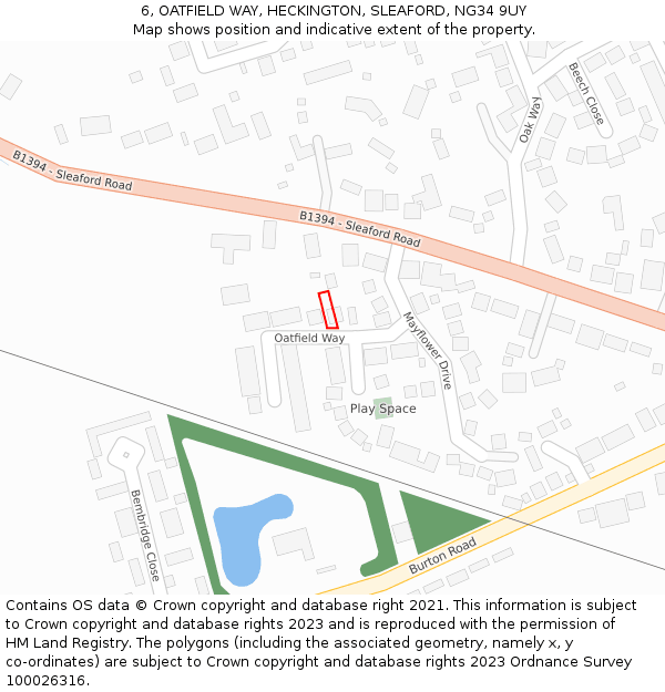 6, OATFIELD WAY, HECKINGTON, SLEAFORD, NG34 9UY: Location map and indicative extent of plot