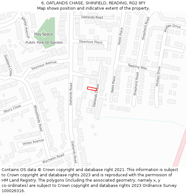 6, OATLANDS CHASE, SHINFIELD, READING, RG2 9FY: Location map and indicative extent of plot