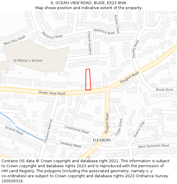 6, OCEAN VIEW ROAD, BUDE, EX23 8NW: Location map and indicative extent of plot