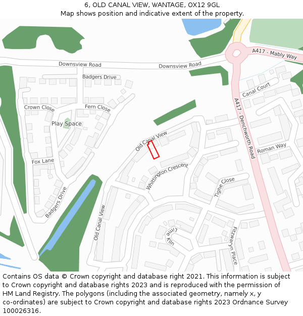 6, OLD CANAL VIEW, WANTAGE, OX12 9GL: Location map and indicative extent of plot