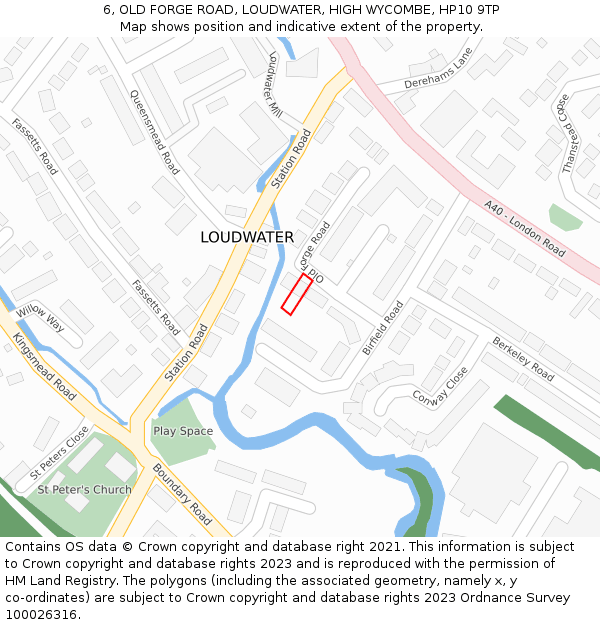 6, OLD FORGE ROAD, LOUDWATER, HIGH WYCOMBE, HP10 9TP: Location map and indicative extent of plot