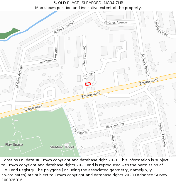 6, OLD PLACE, SLEAFORD, NG34 7HR: Location map and indicative extent of plot