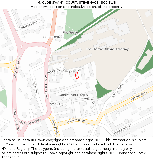 6, OLDE SWANN COURT, STEVENAGE, SG1 3WB: Location map and indicative extent of plot