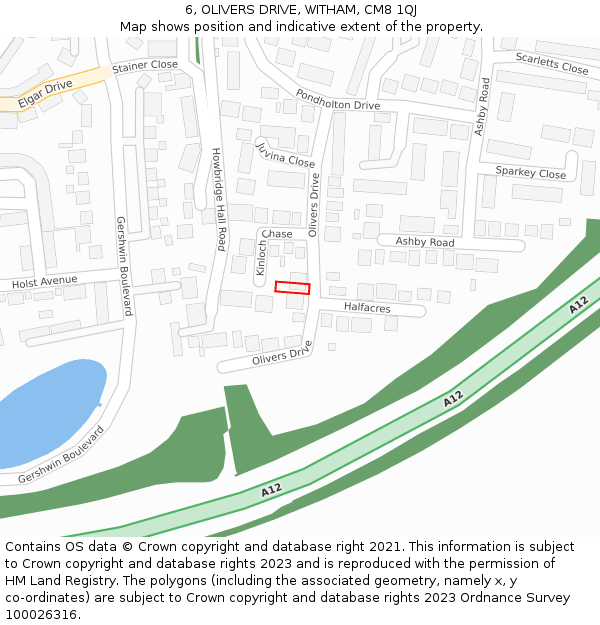 6, OLIVERS DRIVE, WITHAM, CM8 1QJ: Location map and indicative extent of plot
