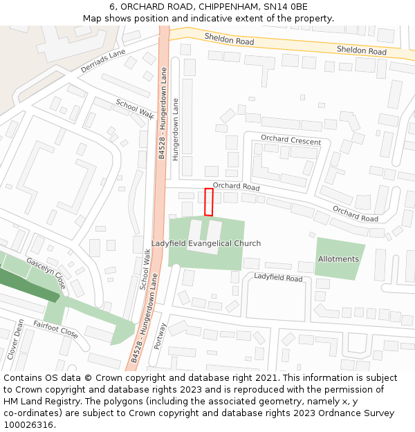 6, ORCHARD ROAD, CHIPPENHAM, SN14 0BE: Location map and indicative extent of plot