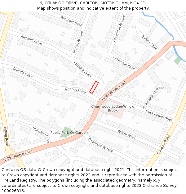 6, ORLANDO DRIVE, CARLTON, NOTTINGHAM, NG4 3FL: Location map and indicative extent of plot