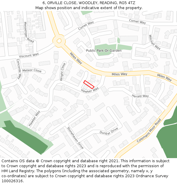 6, ORVILLE CLOSE, WOODLEY, READING, RG5 4TZ: Location map and indicative extent of plot