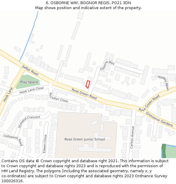 6, OSBORNE WAY, BOGNOR REGIS, PO21 3DN: Location map and indicative extent of plot