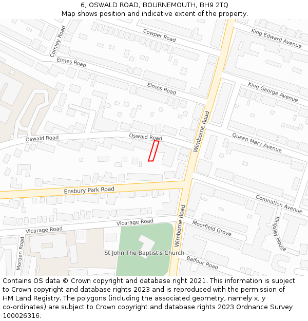 6, OSWALD ROAD, BOURNEMOUTH, BH9 2TQ: Location map and indicative extent of plot