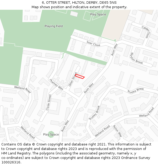 6, OTTER STREET, HILTON, DERBY, DE65 5NS: Location map and indicative extent of plot