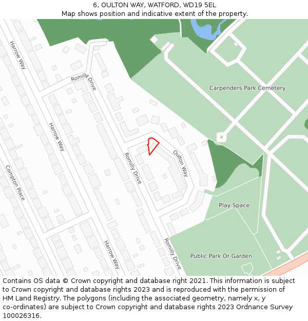 6, OULTON WAY, WATFORD, WD19 5EL: Location map and indicative extent of plot