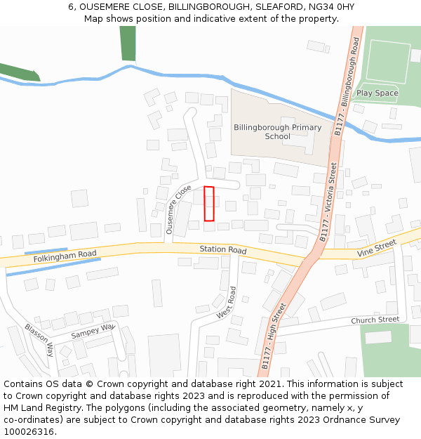 6, OUSEMERE CLOSE, BILLINGBOROUGH, SLEAFORD, NG34 0HY: Location map and indicative extent of plot