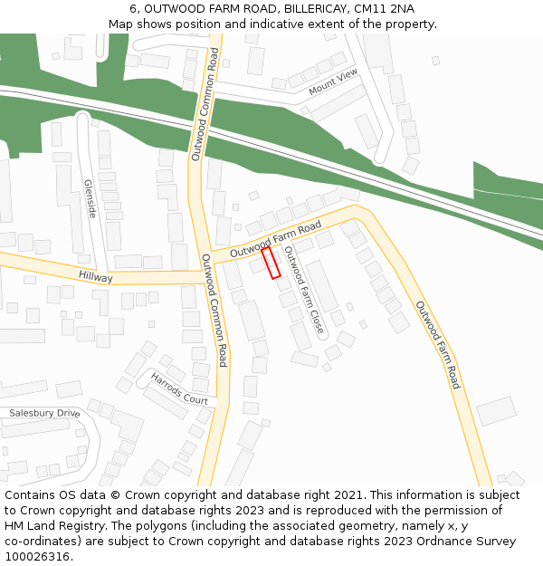 6, OUTWOOD FARM ROAD, BILLERICAY, CM11 2NA: Location map and indicative extent of plot