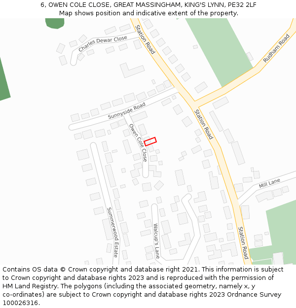 6, OWEN COLE CLOSE, GREAT MASSINGHAM, KING'S LYNN, PE32 2LF: Location map and indicative extent of plot