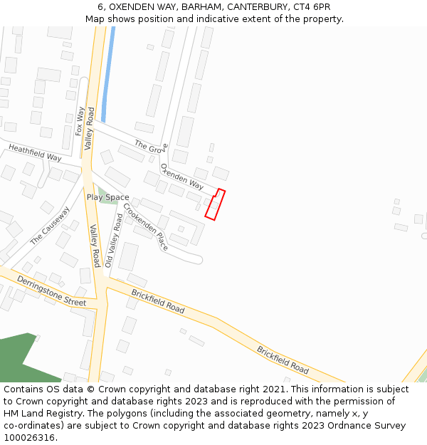 6, OXENDEN WAY, BARHAM, CANTERBURY, CT4 6PR: Location map and indicative extent of plot