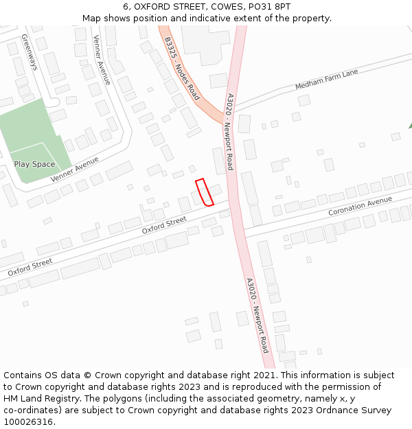 6, OXFORD STREET, COWES, PO31 8PT: Location map and indicative extent of plot