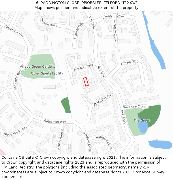 6, PADDINGTON CLOSE, PRIORSLEE, TELFORD, TF2 9WF: Location map and indicative extent of plot