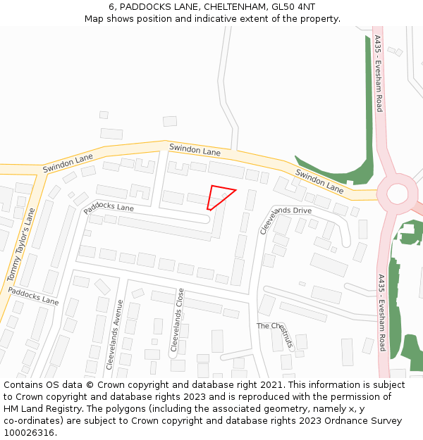 6, PADDOCKS LANE, CHELTENHAM, GL50 4NT: Location map and indicative extent of plot