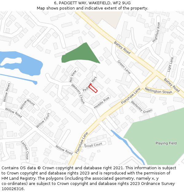 6, PADGETT WAY, WAKEFIELD, WF2 9UG: Location map and indicative extent of plot