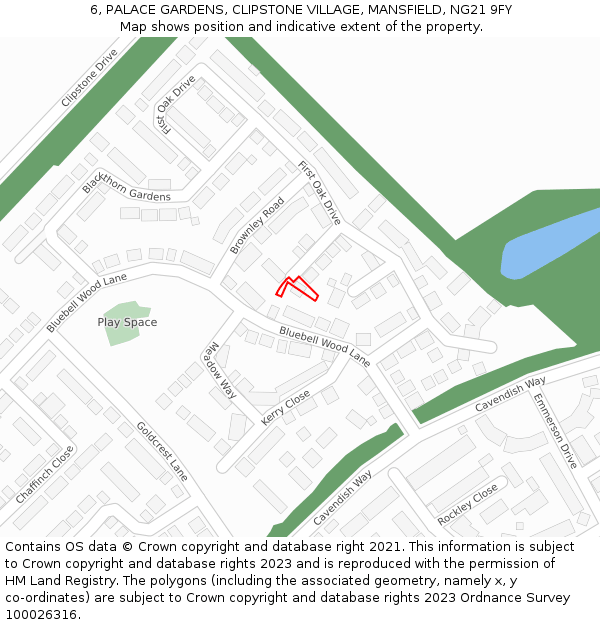 6, PALACE GARDENS, CLIPSTONE VILLAGE, MANSFIELD, NG21 9FY: Location map and indicative extent of plot