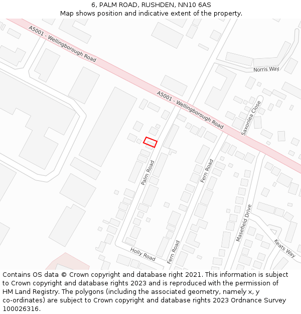 6, PALM ROAD, RUSHDEN, NN10 6AS: Location map and indicative extent of plot