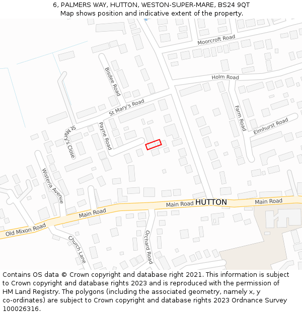 6, PALMERS WAY, HUTTON, WESTON-SUPER-MARE, BS24 9QT: Location map and indicative extent of plot