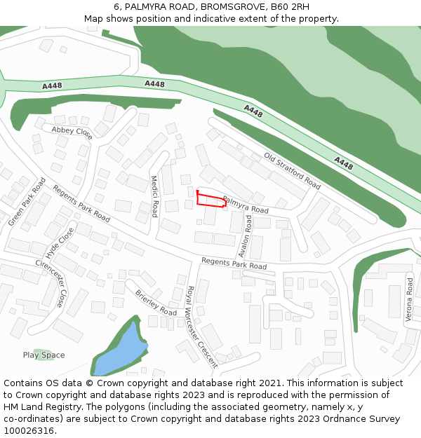 6, PALMYRA ROAD, BROMSGROVE, B60 2RH: Location map and indicative extent of plot