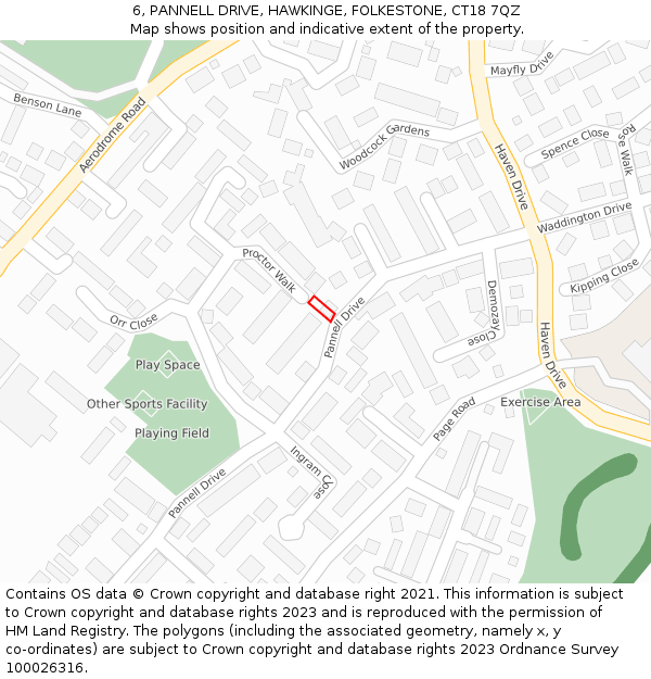 6, PANNELL DRIVE, HAWKINGE, FOLKESTONE, CT18 7QZ: Location map and indicative extent of plot