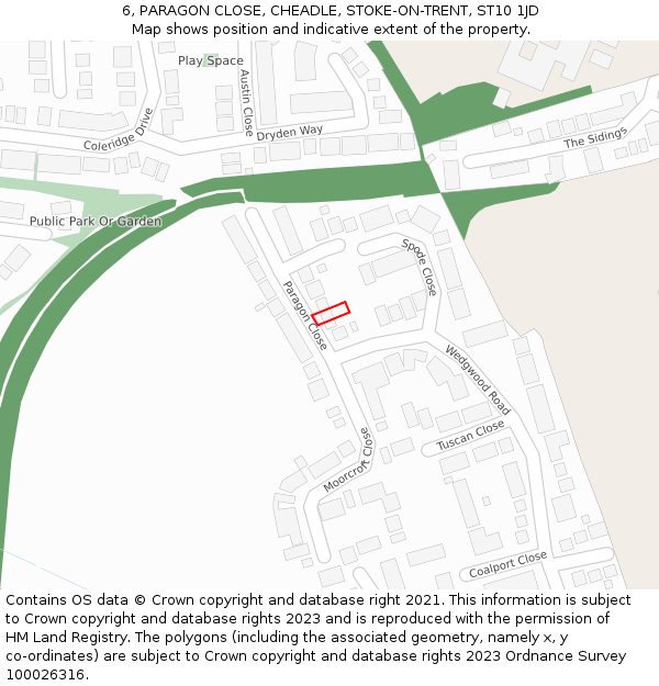 6, PARAGON CLOSE, CHEADLE, STOKE-ON-TRENT, ST10 1JD: Location map and indicative extent of plot