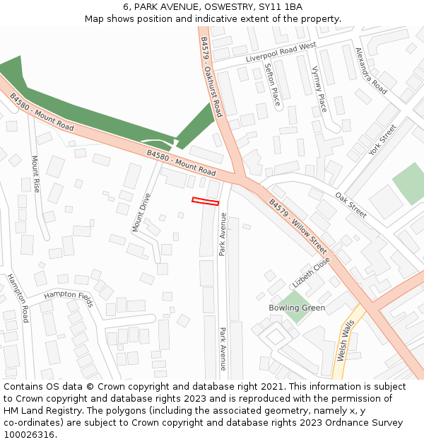 6, PARK AVENUE, OSWESTRY, SY11 1BA: Location map and indicative extent of plot