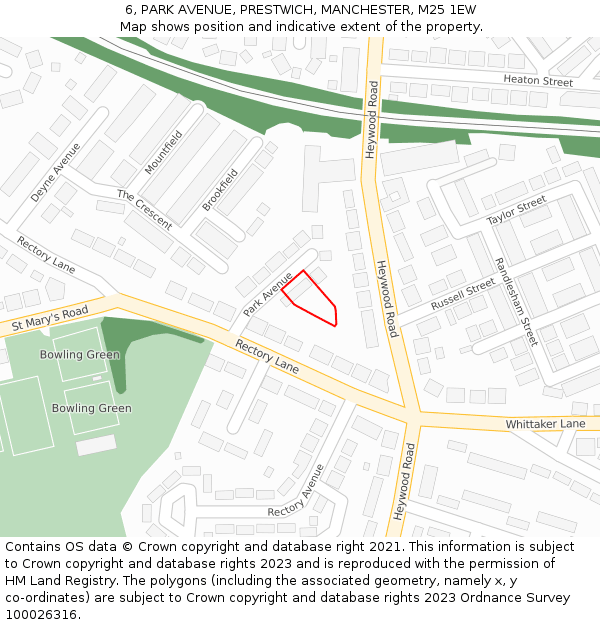 6, PARK AVENUE, PRESTWICH, MANCHESTER, M25 1EW: Location map and indicative extent of plot