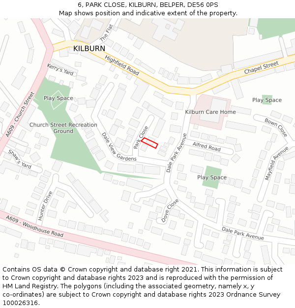 6, PARK CLOSE, KILBURN, BELPER, DE56 0PS: Location map and indicative extent of plot