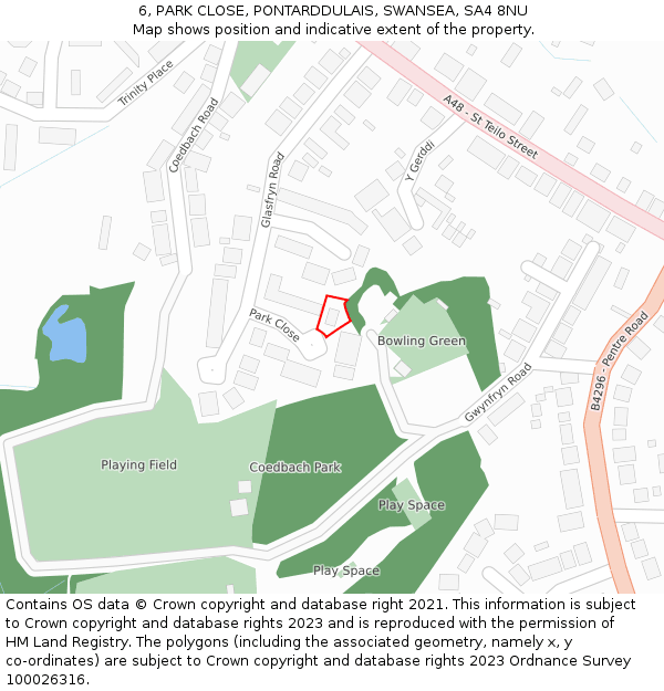 6, PARK CLOSE, PONTARDDULAIS, SWANSEA, SA4 8NU: Location map and indicative extent of plot