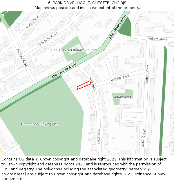 6, PARK DRIVE, HOOLE, CHESTER, CH2 3JS: Location map and indicative extent of plot