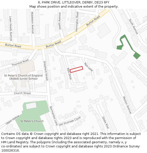 6, PARK DRIVE, LITTLEOVER, DERBY, DE23 6FY: Location map and indicative extent of plot