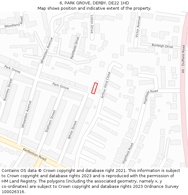 6, PARK GROVE, DERBY, DE22 1HD: Location map and indicative extent of plot