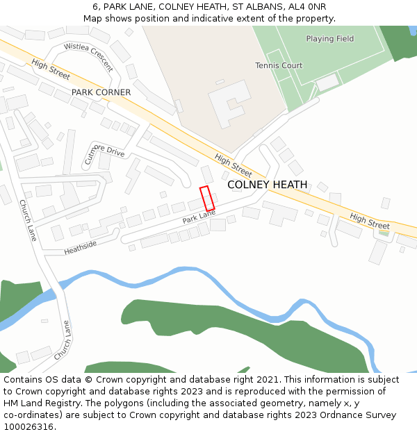 6, PARK LANE, COLNEY HEATH, ST ALBANS, AL4 0NR: Location map and indicative extent of plot