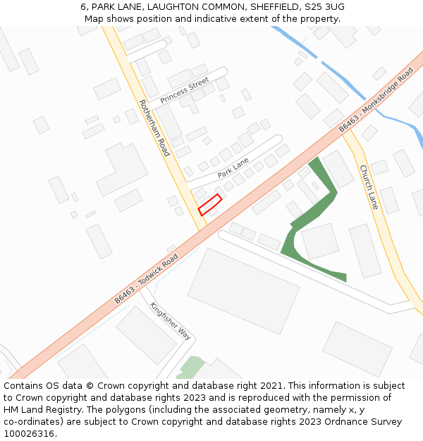 6, PARK LANE, LAUGHTON COMMON, SHEFFIELD, S25 3UG: Location map and indicative extent of plot