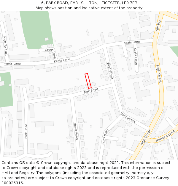 6, PARK ROAD, EARL SHILTON, LEICESTER, LE9 7EB: Location map and indicative extent of plot