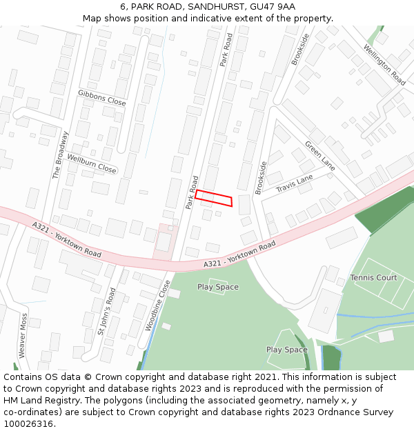 6, PARK ROAD, SANDHURST, GU47 9AA: Location map and indicative extent of plot